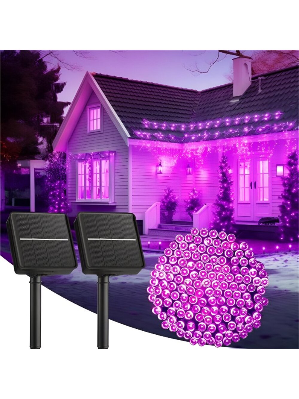100LED Solar String Lights Outdoor, Solar Powered Lights IP65 Waterproof 2PACK
